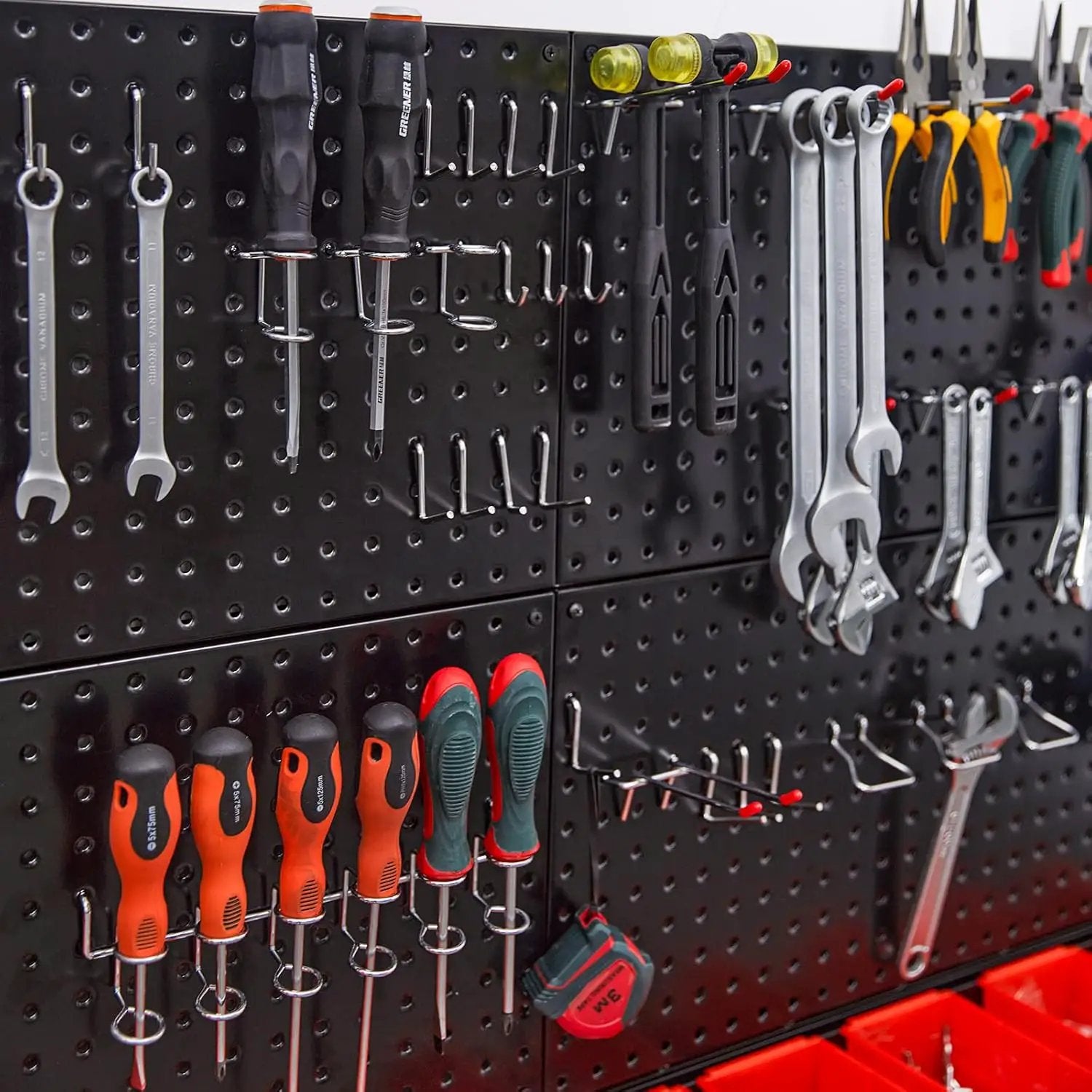 Ultrawall Pegboard Wall Organizer, Black Metal Pegboard Panels, Garage Storage System with Hooks and Storage Bins, 59pcs by GreenHaven Gardens
