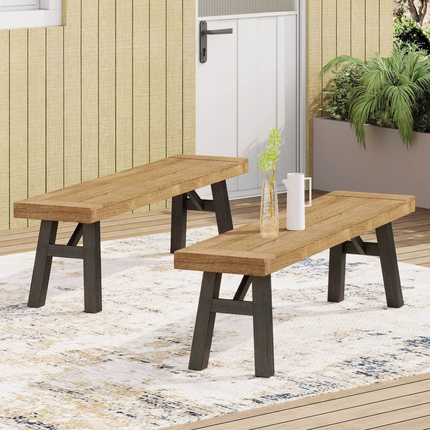 Outdoor Bench With Slat Panel Design And Acacia Wood Frame by HouseOfZazla