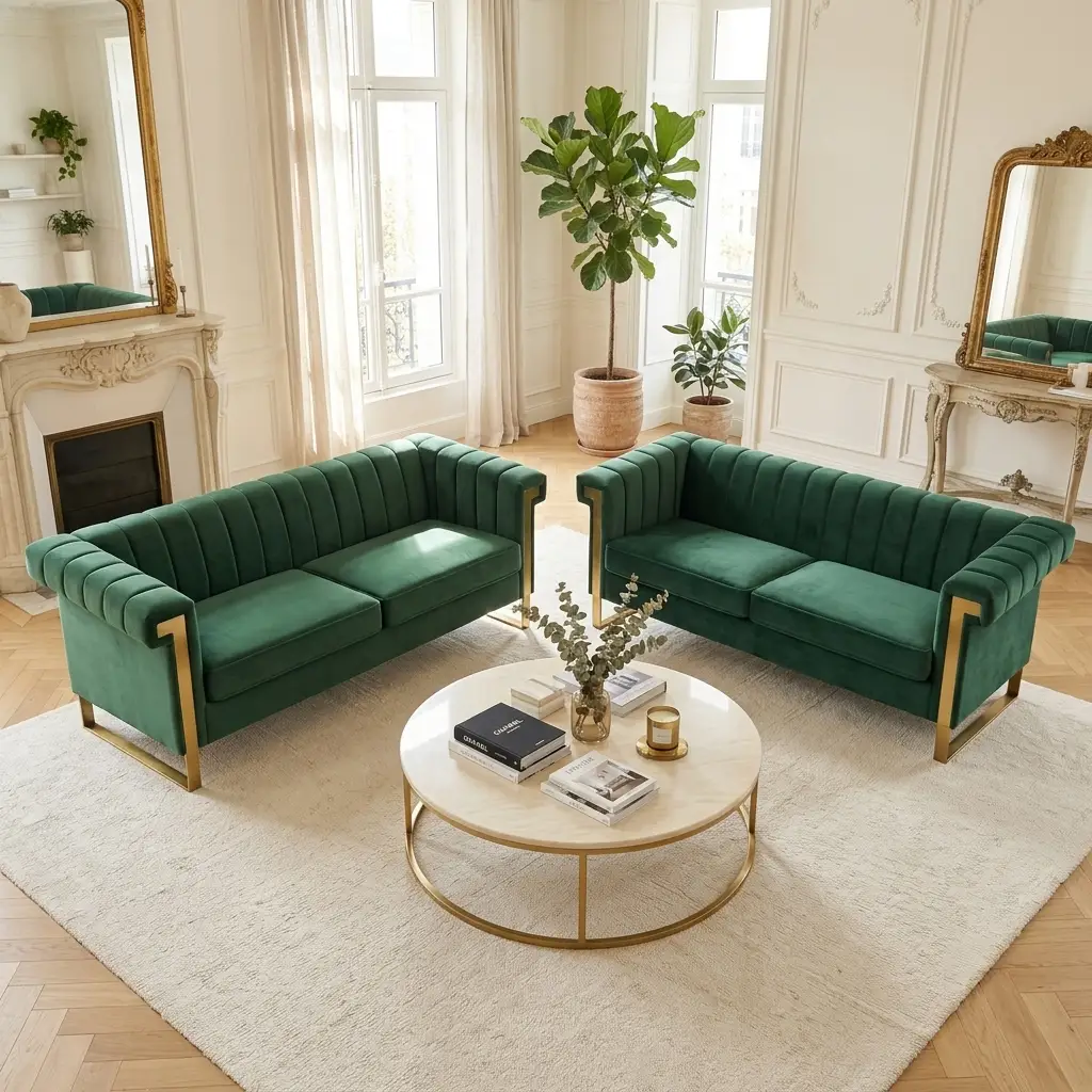 Emerald Green Velvet 2 Piece Sofa Set by HouseOfZazla