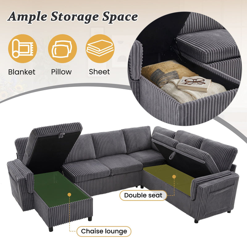Convertible U-Shaped Sectional Sofa Bed With USB Ports And Storage by HouseOfZazla