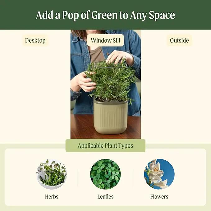 Vego garden Mini Planter Indoor Pots with Trellis Self-Watering Herb Countertop Planter for Climbing Vegetables Flowers Mint Plants Cage 2 Pack- Fog Gray by GreenHaven Gardens