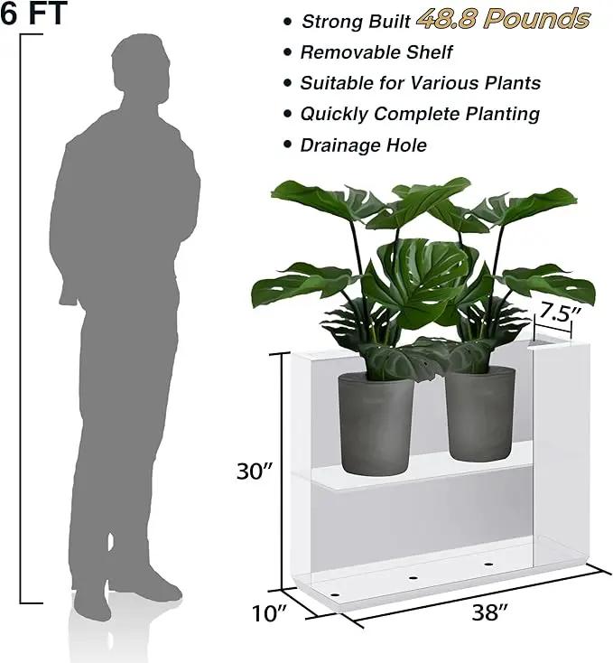 Metallic Heavy Planter for Outdoor Plants, 38Lx10Wx30H Inches Tall and Long Metal Divider Planter Box with for Outside & Indoor, Seamless (White) by GreenHaven Gardens
