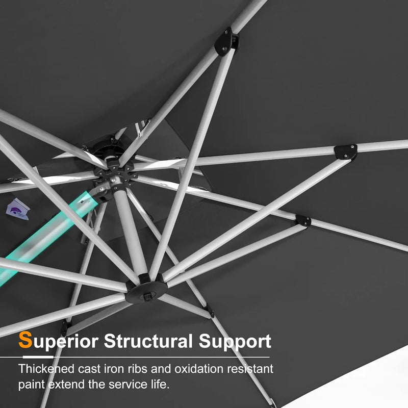 PURPLE LEAF 13 Feet Double Top Round Deluxe Patio Umbrella Offset Hanging Umbrella Outdoor Market Umbrella Garden Umbrella, Grey by GreenHaven Gardens