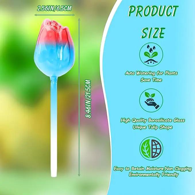 Plant Watering Globes Tulips, 4 Pcs Glass Self Watering Globes, Self Watering Planter Insert with Watering Spikes ,Automatic Plant Watering Devices,Large Watering Bulbs for Indoor & Outdoor Plants by GreenHaven Gardens