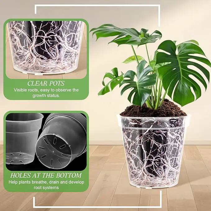 Vesici Large Size Clear Nursery Pots Variety Pack Plant Pots with Drainage Holes Planters for Indoor Plants Flexible Transparent Plastic Plant Bottle Succulents(6 Pcs,4/5/6/7/8/9 Inch) by GreenHaven Gardens