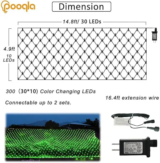 Pooqla 14.8x4.9 Ft Net Lights, 300 LED Christmas Outdoor Green Lights With 8 Modes, Connectable Waterproof Mesh String Fairy for Bushes Tree Garden Halloween Decor by GreenHaven Gardens