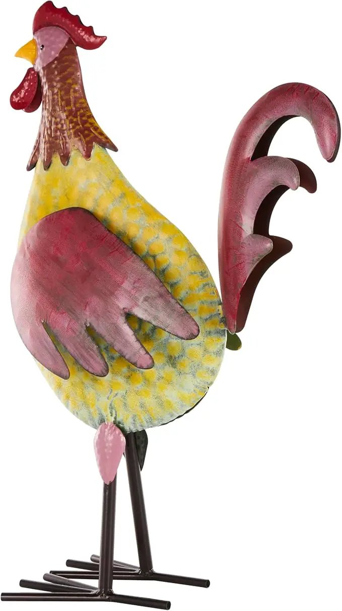 Deco 79 Metal Rooster Decorative Garden Sculpture Textured Garden Statue with Red Accents, Outdoor Sculpture 7" x 17" x 28", Black by GreenHaven Gardens