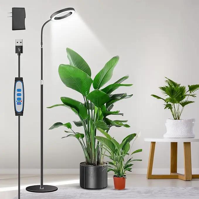 Grow Lights for Indoor Plants, Full Spectrum Floor Standing Plant Lights with 68" Stand for Growing Large Tall Plants, Black Halo LED Plant Grow Light with 6/12/16H Timer by GreenHaven Gardens