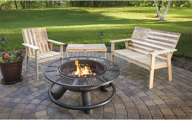 Castlecreek 47" Fire Pit BBQ Grill Outdoor Wood Burning Steel Log Firepit for Camping, Grilling, Smores, Yard, Cooking Outside, Barbecue, Bonfire Geometric by GreenHaven Gardens