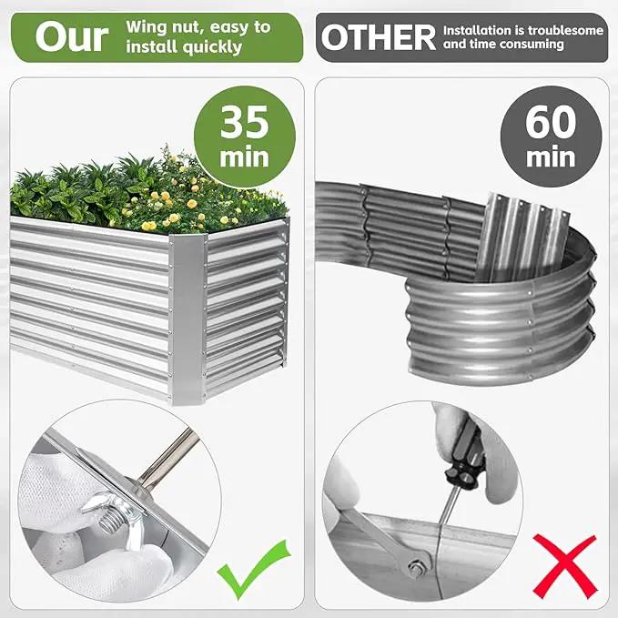 4x2x2ft (2 Pack) Raised Garden Bed - Galvanized Deep Root Planter Boxes Outdoor with Wing Nuts and Safety Edges for Gardening Vegetables, Flowers, Herbs, Succulents - Silver by GreenHaven Gardens
