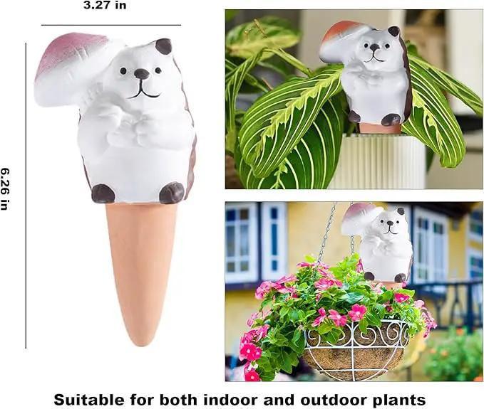 4-Pack Self-Watering Terracotta Spikes for Plants, Automatic Plant Watering Stakes, Keeps Plants Hydrated While You're Away, Ideal for Indoor & Outdoor Use (Hedgehog with Umbrella Design) by GreenHaven Gardens