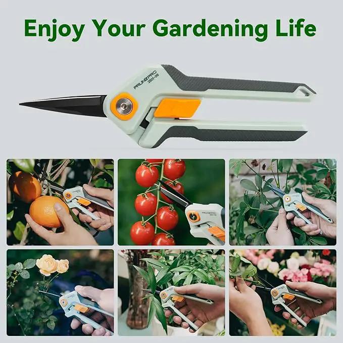 PrunePro Garden Scissors Pruning Shears Sharp Stainless Steel Non-Stick Teflon Coating Blade for Precise Cuts Garden Snip Bonsai Clippers for Plants Rose Flower 2 Pack by GreenHaven Gardens