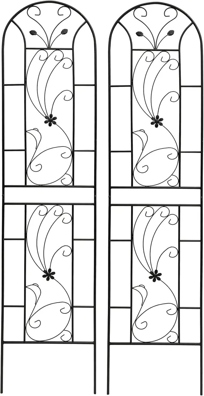 Metal Garden Trellis Rustproof Trellis for Climbing Plants Outdoor Flower Support Peacock Style (Black-2 Pack, 86.7"x19.7") by GreenHaven Gardens