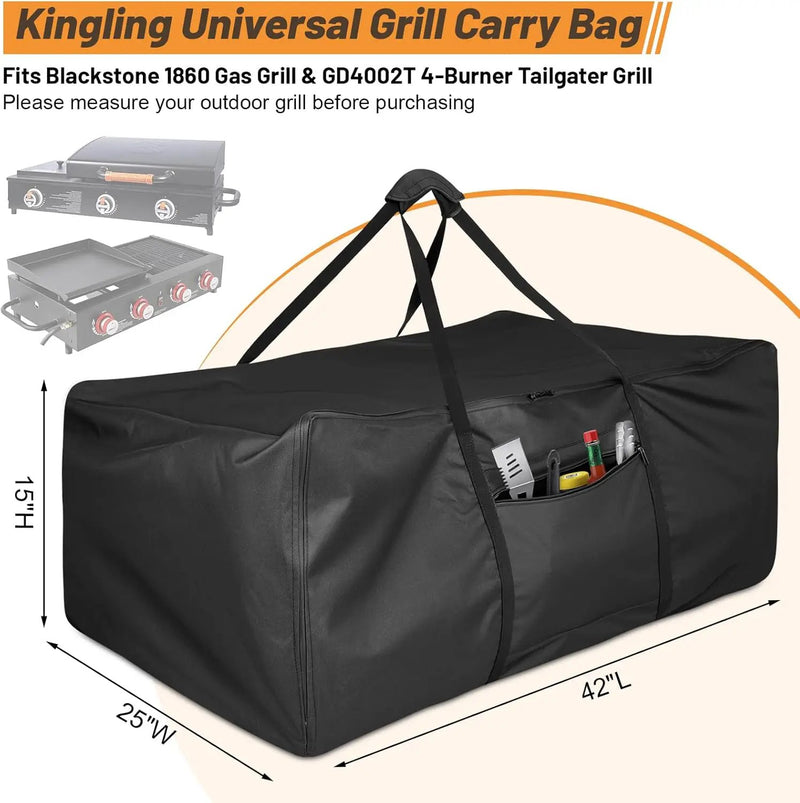 Kingling Universal Grill Carry Bag Fits for Blackstone 1860 Gas Grill & GD4002T Grill Heavy-Duty Carrying Storage Bag Grill Covers for Portable Propane Tabletop Grills BBQ Cover - 42"L x 25"W x 15"H by GreenHaven Gardens