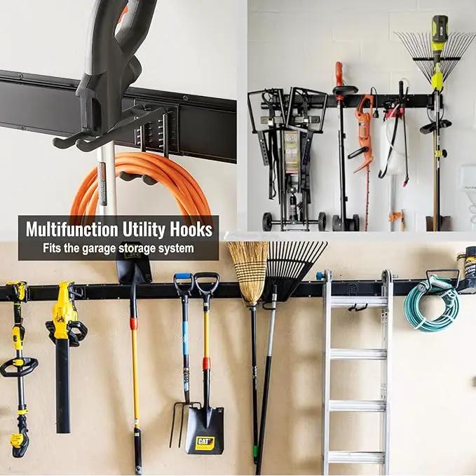 Wall Mount Tool Storage Rack, Heavy Duty Garage Storage Tool Organizer, Garden Tool Wall Hooks and Hangers, Hold Up to 350lbs Black by GreenHaven Gardens