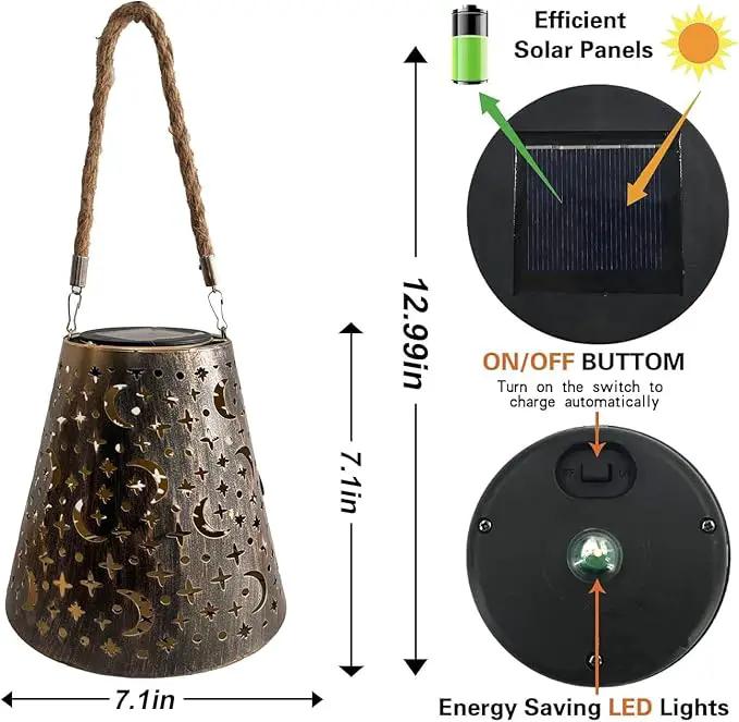 Hanging Solar Lanterns Outdoor Waterproof Star Moon Solar Lights Metal Outdoor Decor, LED Decorative Solar Garden Lights for Garden, Backyard, Tree, Porch(1 Pack) by GreenHaven Gardens