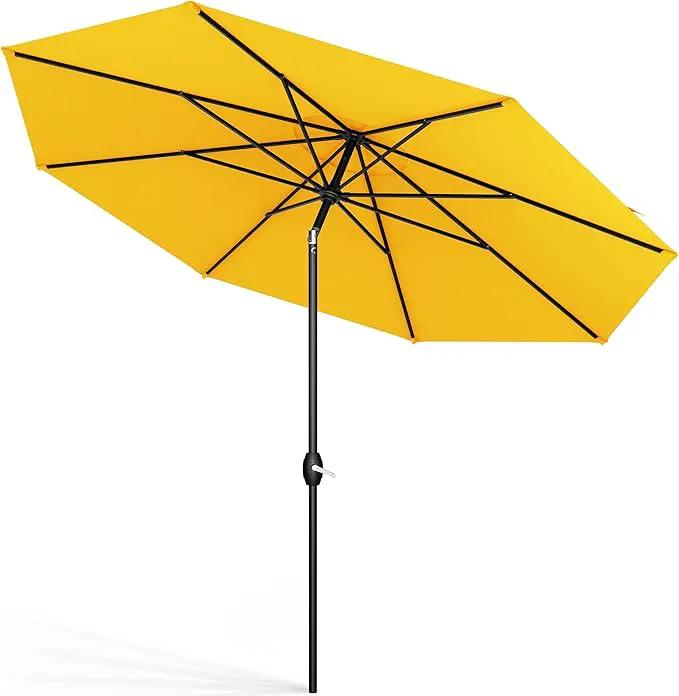 Midtown Umbrellas Sunbrella Umbrella 8 Feet Outdoor Umbrella With Sunbrella Yellow Acrylic Fabric - Auto-Tilt Aluminum Frame Patio Umbrella For Backyard, Deck, Garden, Pool - Black Pole by GreenHaven Gardens