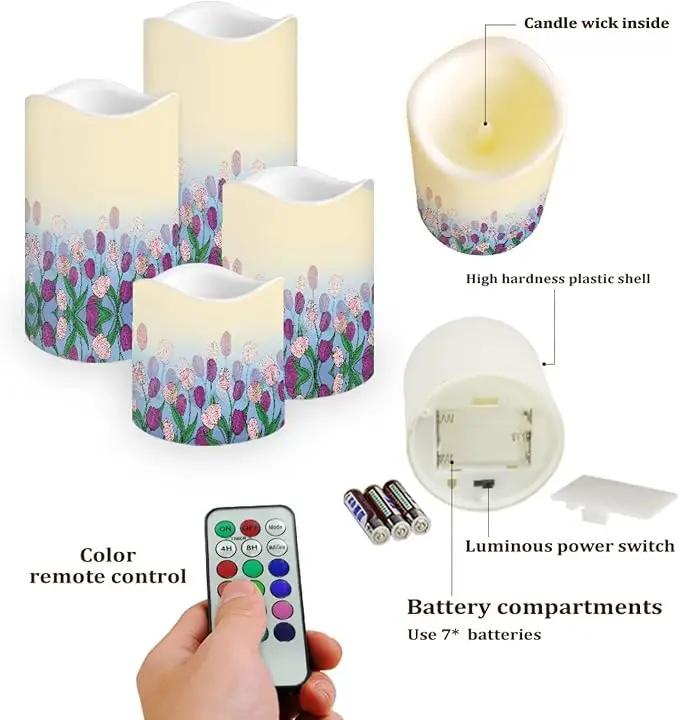 Ystardream Purple Tulips Flameless Candles with Timer Led Candles Flickering 4 Candle Sets for Home Decor,18 Key Remote Control，Dancing Flame, True Wax, Battery Power by GreenHaven Gardens
