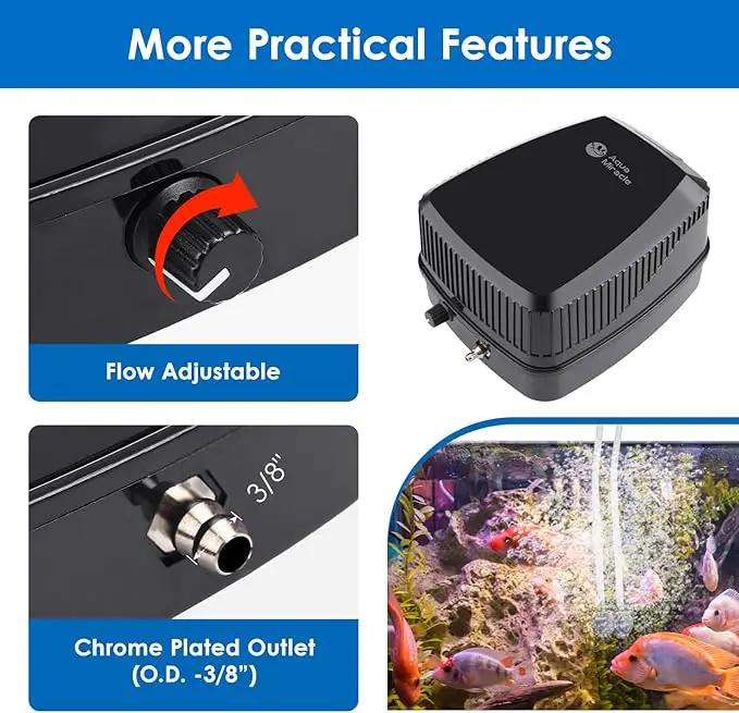 AquaMiracle Pond Aeration Kit Pond Air Pump Koi Pond Aerator for Pond up to 1500 Gallons Pond Deicer All-in-One Pond Aeration System with 2-Outlet Airline Tubing Air Stones Check Valves by GreenHaven Gardens