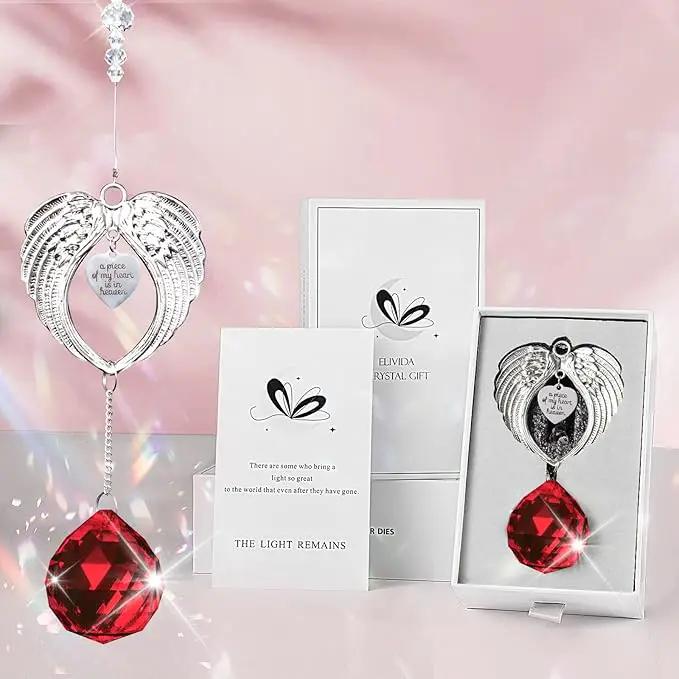Sympathy Gift Modern Grief Gift for Lose of Loved Ones, Memorial Suncatcher with 40mm Crystal Ball, Sorry for Your Lose Rainbow Maker, Bereavement Gift Idea Angel Wings Design, Red by GreenHaven Gardens