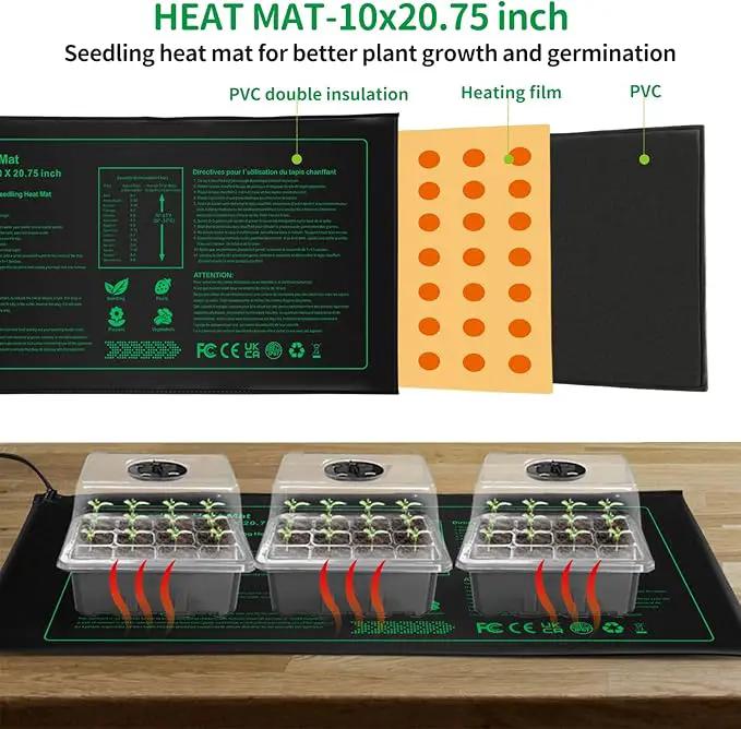 NAMOTEK 5 Pack Seed Starter Tray with Heat Mat and Grow Light Humidity Domes, 60 Cell Trays Germination Station Cloning Kit by GreenHaven Gardens