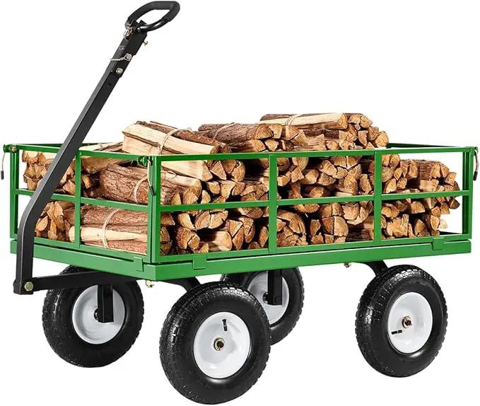 VEVOR 1200 Lbs Steel Garden Cart, Heavy Duty Pullable Garden Wagon Yard Cart, 2 in 1 Outdoor Metal Utility Wagon Yard Trailer with 13" All Terrain Tires, Mesh Removable Sides and 180°Rotating Handle by GreenHaven Gardens