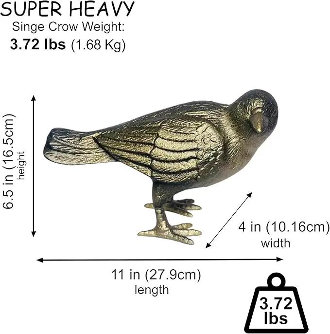 NACH Cast Iron Crow Statue, Head to Side Raven, Large Garden Statues, Crow Garden Sculpture, Bird Figurines Home Decor, Crow Decor, Raven Decor, Gold Bird Statue, 4 x 11 x 6.5 inches, JS-90-7115AG by GreenHaven Gardens