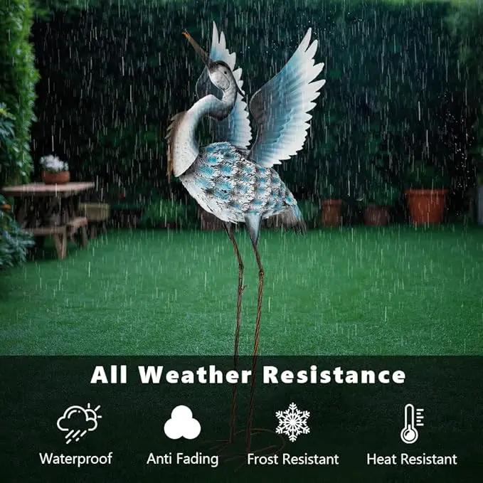 DREAMSOUL 40" Large Blue Heron Garden Statues Metal Crane Outdoor Statues Yard Art, Bird Statue for Backyard Lawn Patio Outside Decor by GreenHaven Gardens