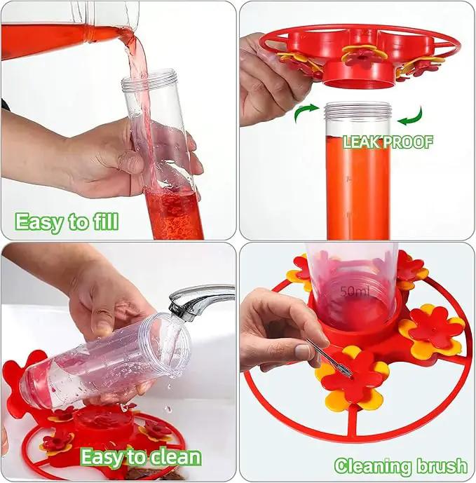 Hummingbird Feeders for Outdoors Hanging (2 Pack) 5 Feeding Ports 320 ml Plastic Hummingbird Feeder, Bee-Proof Leak-Proof No Drip, Easy to Clean with Cleaning Brush by GreenHaven Gardens