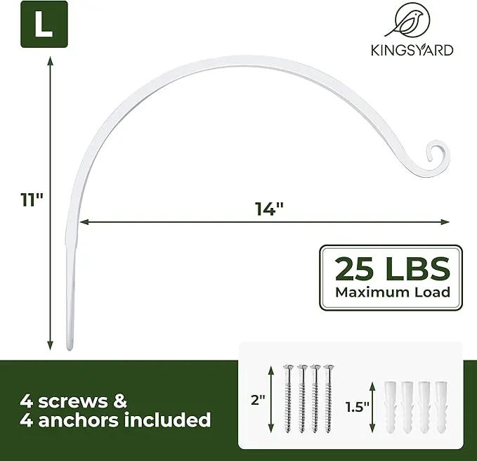 Kingsyard 2-Pack Wall Plant Hanger Outdoor - Heavy Duty Metal Hanging Bracket Hooks for Hanging Plant, Bird Feeders, Lanterns, Wind Chimes Outdoor & Indoor, 14-Inch/White by GreenHaven Gardens