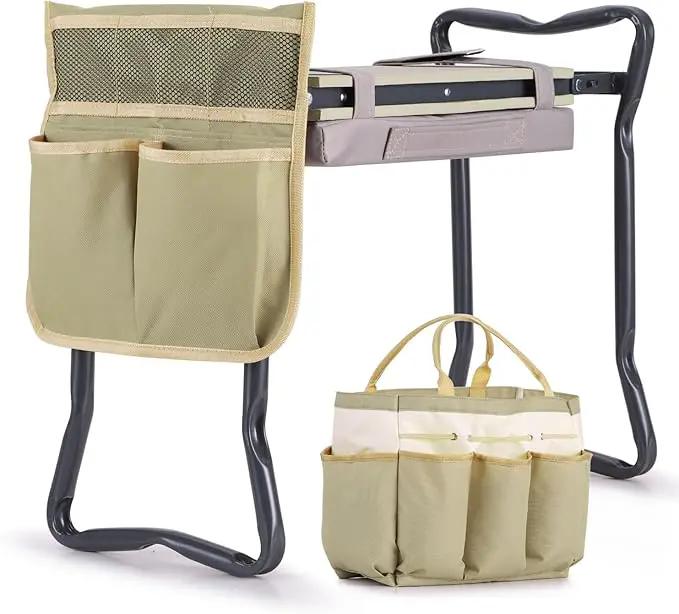 Ohuhu Upgraded Garden Kneeler and Seat 2-in-1 Foldable Gardening Stool with Detachable Soft Kneeling Pad, Garden Bench Heavy Duty with Large Tools Bag and Pouch, Gifts for Women Men Seniors Gardener by GreenHaven Gardens
