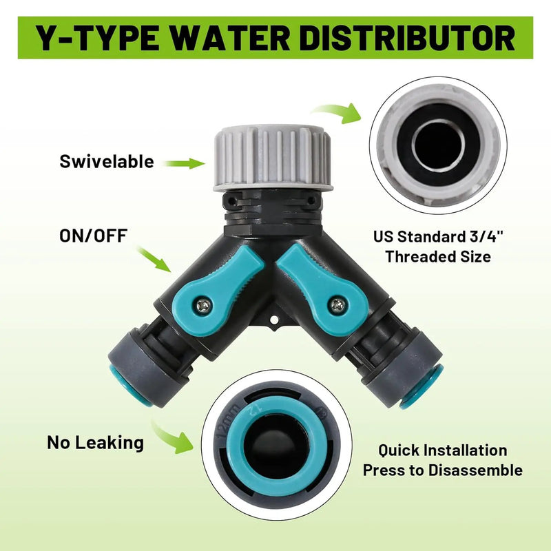 Drip Irrigation Kit - 100 FT. Hose Sprinkler System with 360° nozzles and T-connectors for Gardens, lawns, Plants, Flower beds, Trees, patios and hydroponics (Closeable nozzle-20) by GreenHaven Gardens