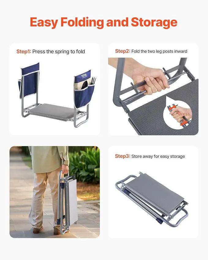 VEVOR Garden Kneeler and Seat Heavy Duty, Portable Garden Stool with 11'' EVA Kneeling Pad and 2 Tool Bags, Folding Garden Bench to Relieve Knee & Back Pain, Great Gifts for Seniors, Family Gardeners by GreenHaven Gardens