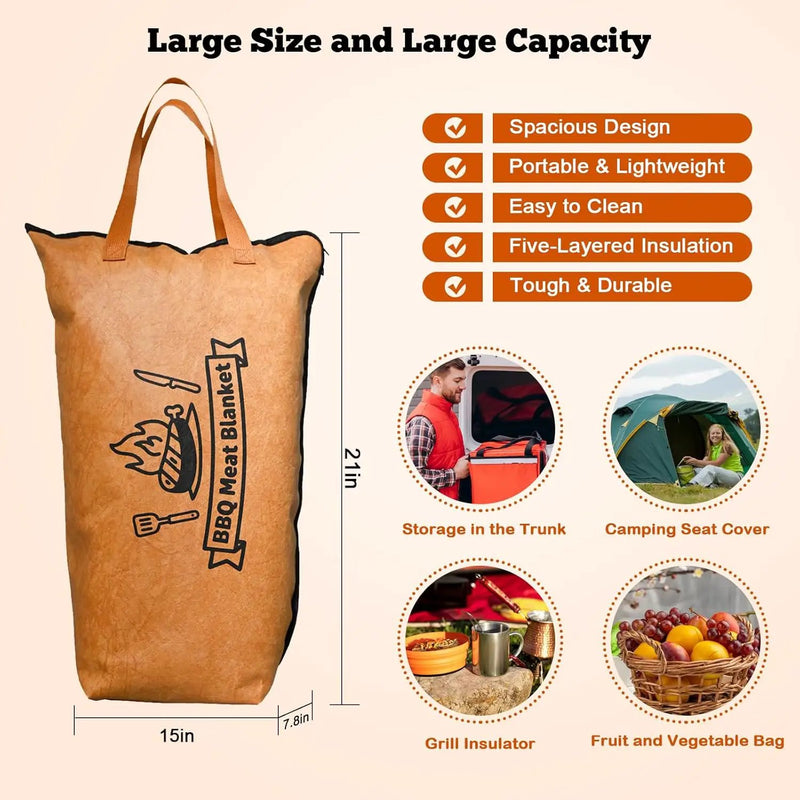 BBQ Blanket for Resting Meat,Reusable Smoker Grilling Bag Insulated Resting Bag with Wide Mouth,BBQ Accessories for Large Brisket,Beef,Turkey,Pork (21in) by GreenHaven Gardens