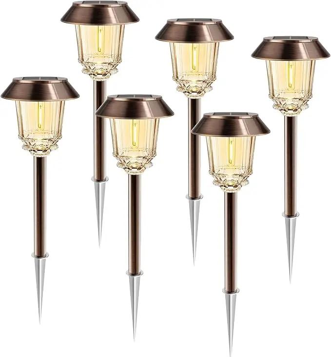 Solar Lights Outdoor Waterproof,6 Pack Bronze Pathway Lights with 10-40 LM Dimmable Glass and Metal, Solar Powered Garden Decor for Yard,Patio,Pathway,Driveway(Warm White) by GreenHaven Gardens