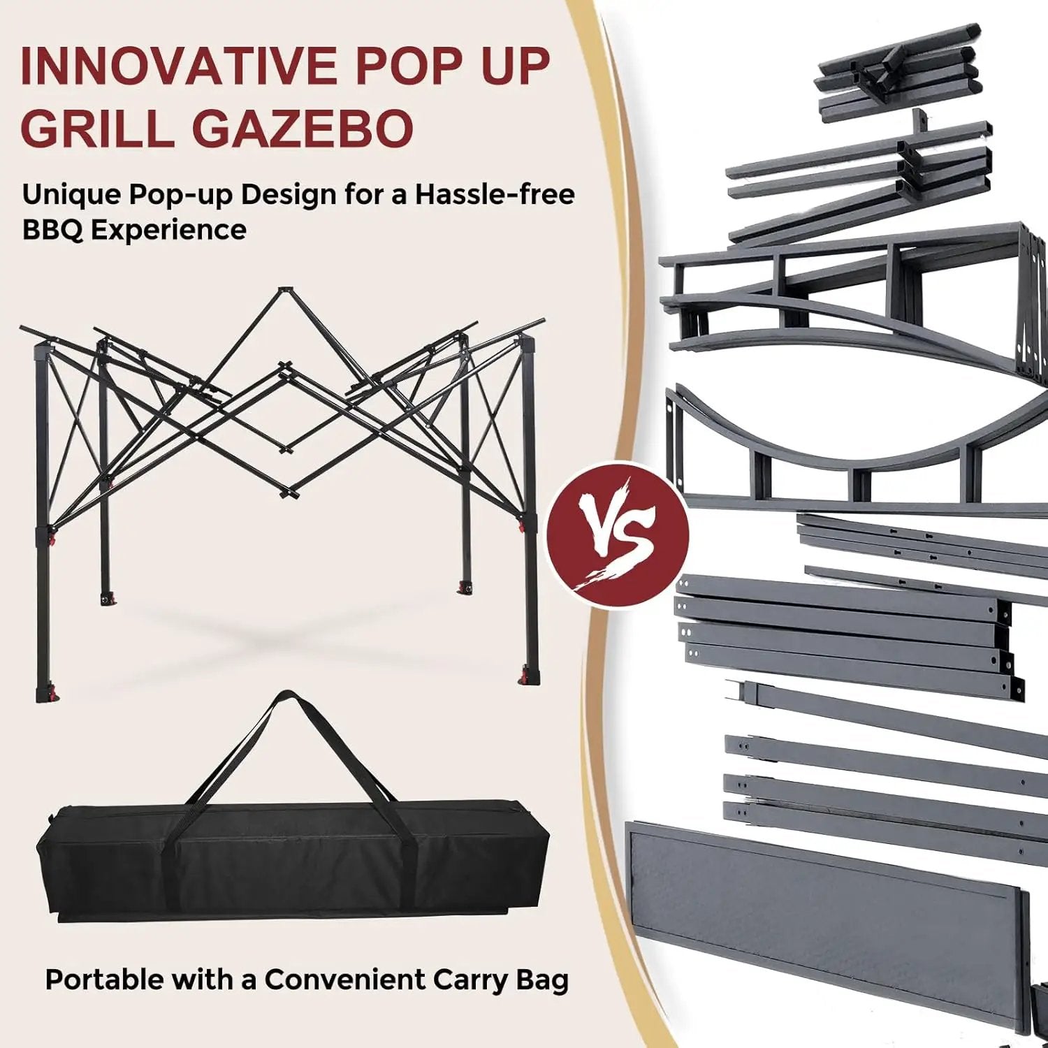 Outdoor Pop up Barbeque Grill Gazebo 8x5 with Carry Bag, Portable BBQ Canopy Tent with Handy Wired Shelf, Beige