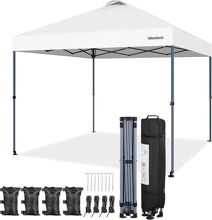 Yaheetech 10x10 Pop-up Canopy Tent w/ 2 Integrated Wheels for Mobility, Waterpoof & Heavy Duty, Instant Sun Shelter with Carry Bag, Weight Bags for Outdoor Camping Beach Patio Parties, White by GreenHaven Gardens