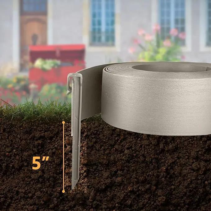 Landscape Edging Kit, Include 4 Inch High 120 Feet Length Terrace Board, 60 Durable Spikes, Edging Pruning Shear, Rubber Mallet Hammer, Gray by GreenHaven Gardens