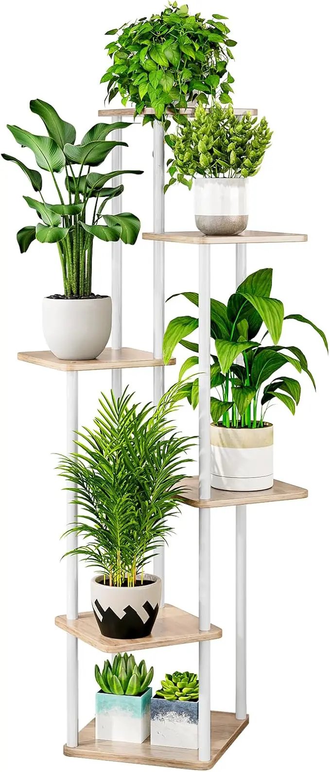 AZERPIAN Plant Stand 6 Tier Indoor Metal Flower Shelf for Multiple Plants Corner Tall Flower Holders for Patio Garden Living Room Balcony Bedroom, White by GreenHaven Gardens