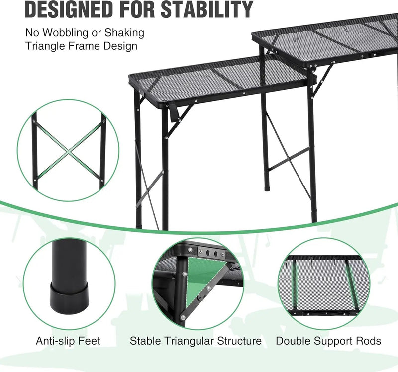RedSwing Folding Grill Table with Sink and Double Shelf, Multifunctional Portable Grill Stand Table for Outdoor Camping Picnic BBQ, 69 x20 x31.5 Inches, Black by GreenHaven Gardens