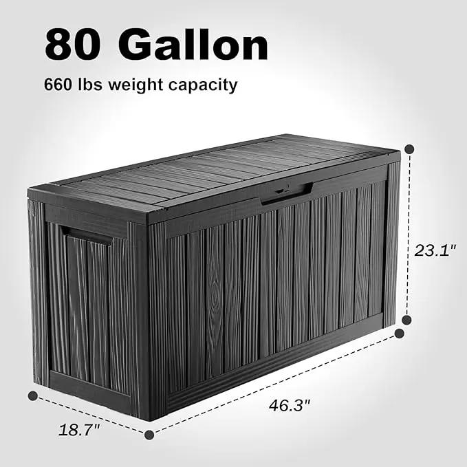 80 Gallon Waterproof Outdoor Storage Box,Resin Deck Box,Lockable Outside Storage Box Container for Patio Furniure,Garden,Tools (80 Gallon,Black) by GreenHaven Gardens