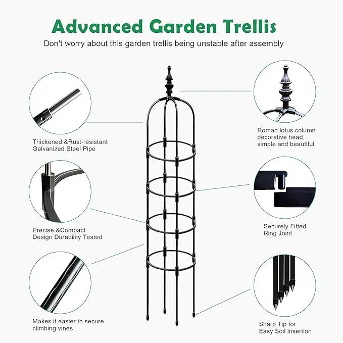 Trellis for Climbing Plants Outdoor 1Pcs Garden Obelisk, Metal Pipe Tomato Cage Cucumber Rose Flower Vegetable Grape Round Vine Tall Plants Trellis,Plants Support Stakes Potted Garden Tower Indoor by GreenHaven Gardens