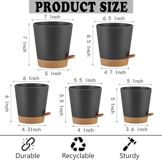 Self Watering Planters Plant Pots Indoor Flower Planting PotsP For Houseplants, African Violet, Flowers, Succulent,Cactus Outdoor Plant Pots with Drainage Holes Black Pots Gift Idea For Lazy people by GreenHaven Gardens