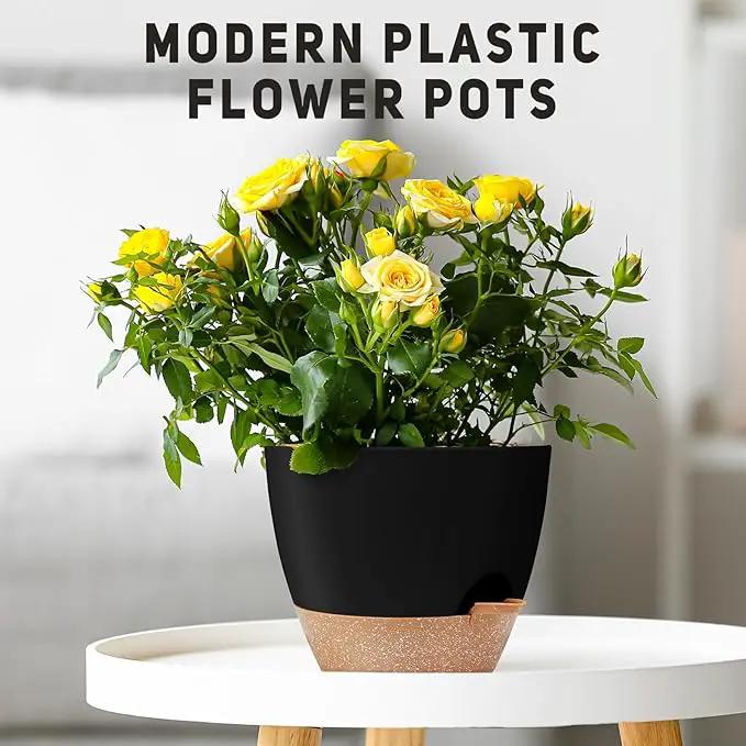 12" 10" 9" Large Self Watering Plant Pots, 3 Pack Flower Pots Planters with Multi Mesh Drainage Holes for Indoor Outdoor Garden Plants and Flowers (Black) by GreenHaven Gardens