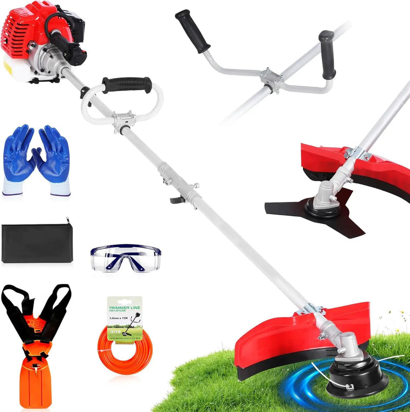52 cc 2-Cycle Gas Powered Weed Eater, String Trimmer & Brush Cutter 3-in-1, 7,500 RPM Full-Crank, Low-Vibration Quick-Start Recoil, Detachable Shaft, Heavy Duty Weed Wacker (DE631) by GreenHaven Gardens