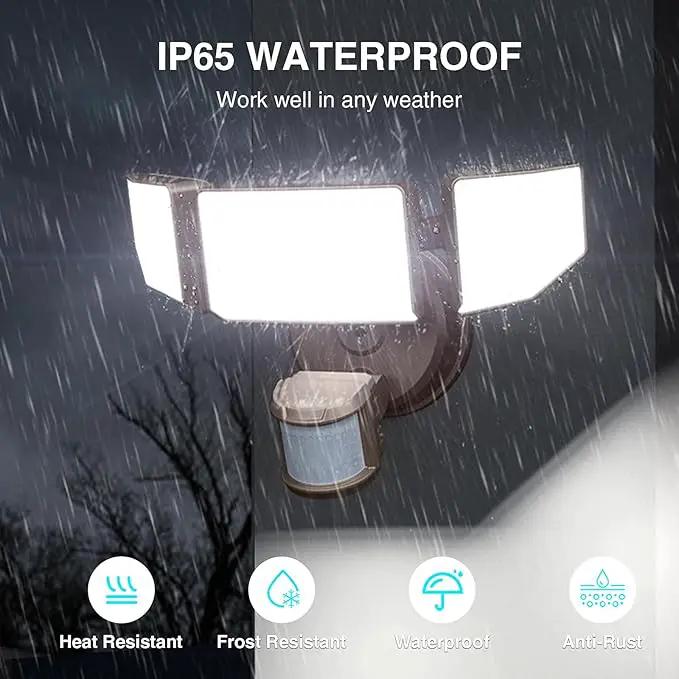 85W LED Security Lights Motion Sensor Light Outdoor, 8500LM Dusk to Dawn, IP65 Waterproof, 6500K, 3 Head Motion Detected Flood Light, Floodlight for Outside, Garage, Yard, Porch (Brown) by GreenHaven Gardens