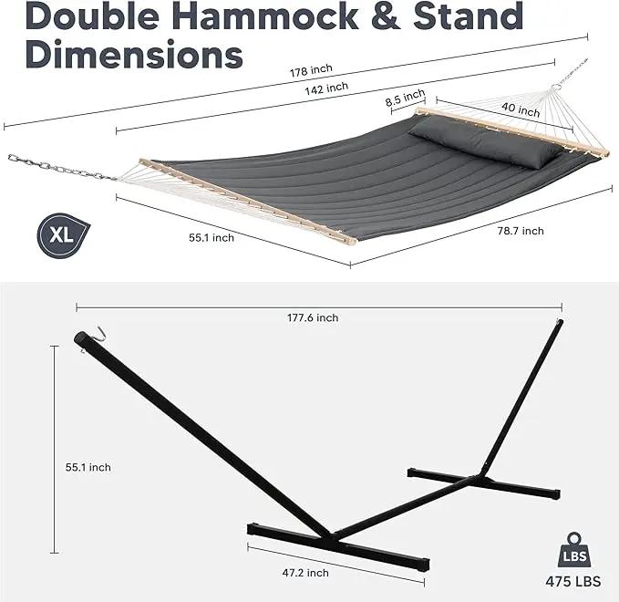 SUNCREAT Hammocks for Outside with 15 ft Stand, Stand Alone Hammock, 475 lbs Capacity, Dark Gray by GreenHaven Gardens