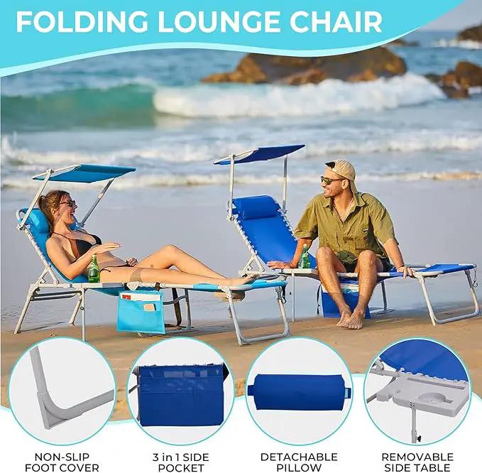 #WEJOY 4 in 1 Tanning Chair with Face Hole & Canopy & Side Table, 5 Positions Adjustable Folding Quick Dry Facedown Chaise Lounge with Pillow for Beach Poolside Outdoor Camping Patio (Darkblue) by GreenHaven Gardens