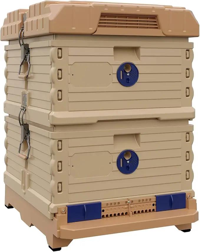 Ergo Insulated Bee Hive Set [NO Frames Included] (Double Deep, Tan Body Blue Entrance) by GreenHaven Gardens