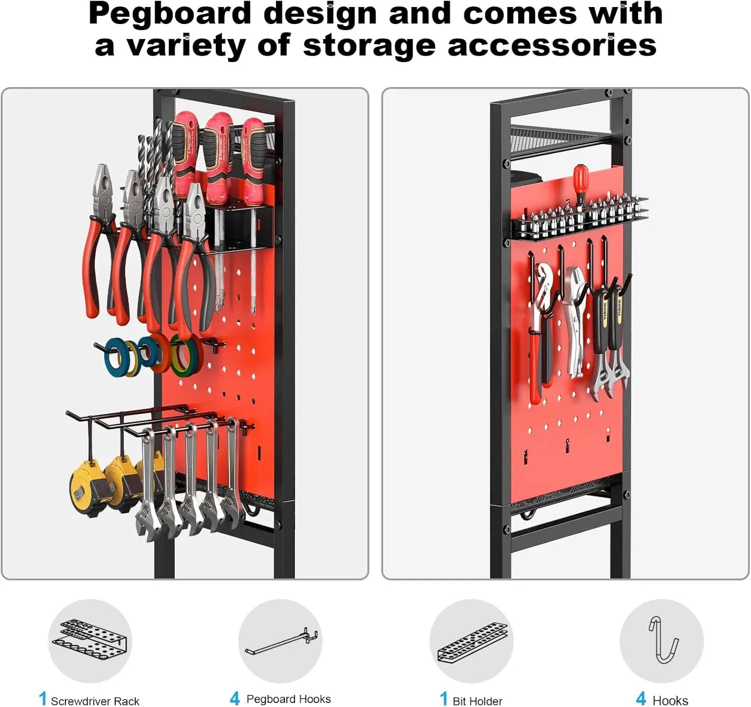 CCCEI Garage Power Tools Organizer Cart with Charging Station, Red Floor Standing Rolling Drill and Tools Battery Storage Cart on Wheels. Utility Rack Gift for Men, Husband, Father. by GreenHaven Gardens